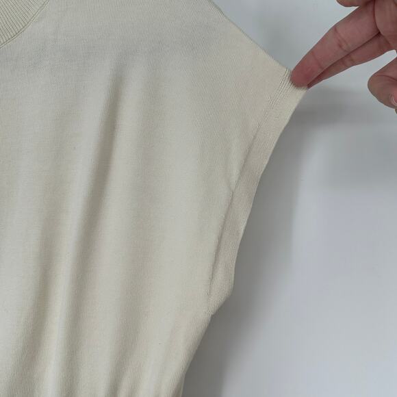 Open Edit Mock Neck Dolman Cap Sleeve Ivory Ribbed Blouse Womens Large - Picture 4 of 6